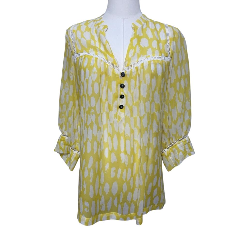 Anthropologie Women's Dolan Yellow Semi Sheer Silk Blouse Size Medium Pop Over
